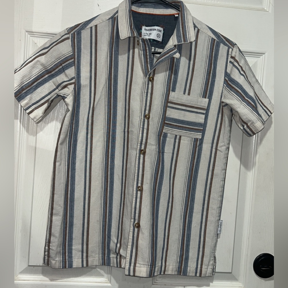 Sovereign Code Blue and Gray Striped Casual Shirt